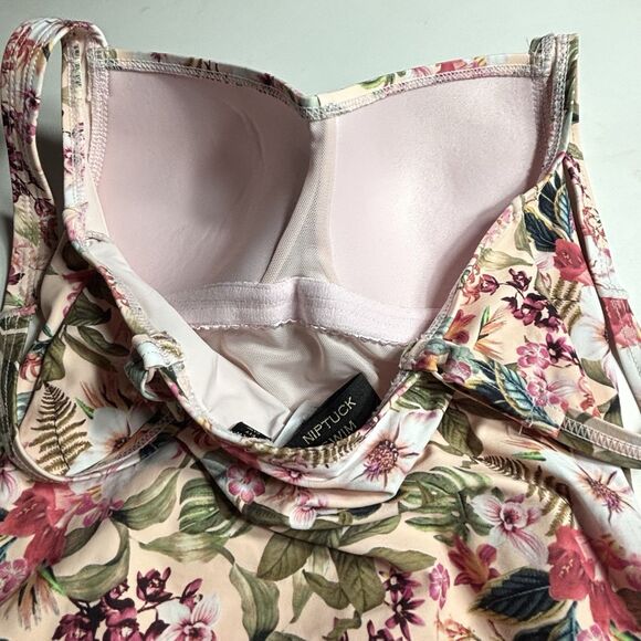 Nip Tuck One Piece Swimsuit Pink With Floral Pattern Ruched Sides - Picture 5 of 7